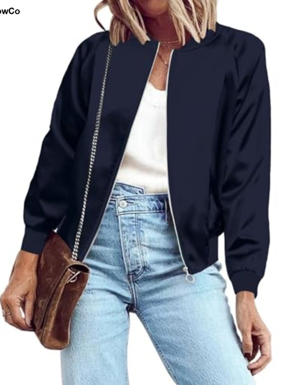 Women's Lightweight Zip Up Bomber Jacket Long Sleeve Windbreaker with Pockets